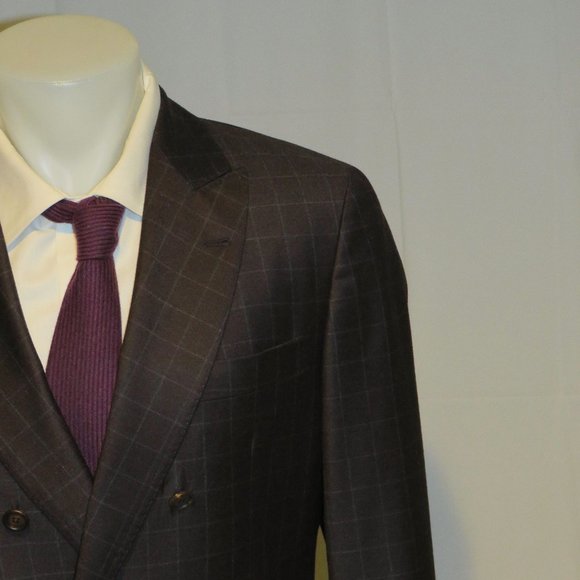 Brunello Cucinelli Brown Flannel Windowpane Double Breasted Blazer 40 NWT $2995 - Picture 1 of 12